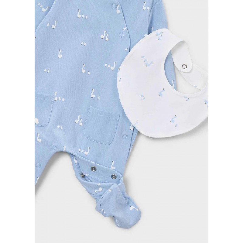 Mayoral Better Cotton Βρεφικό Σετ Δώρου Μακρυμάνικο Φορμάκι Με Κλειστό Πέλμα, Σαλιάρα Και Σκουφάκι 3 τμχ Σιέλ 26-01727-081
