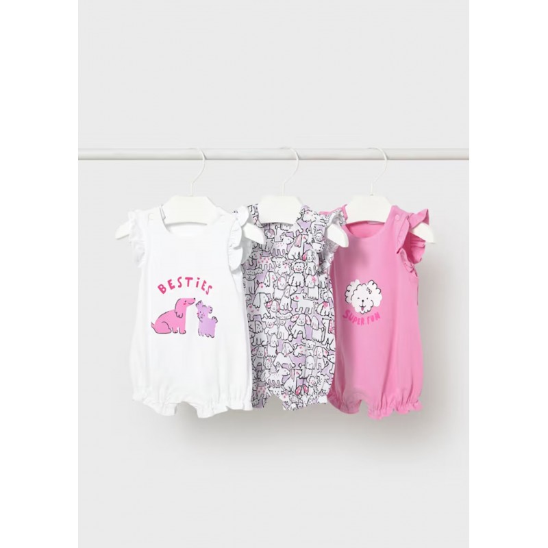 Mayoral Better Cotton Βρεφικό Σετ Κοντομάνικα Φορμάκια 3 τμχ Τσίχλα 26-01731-010