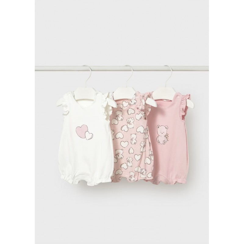 Mayoral Better Cotton Βρεφικό Σετ Κοντομάνικα Φορμάκια 3 τμχ Ροζ Μπεμπέ 26-01731-011
