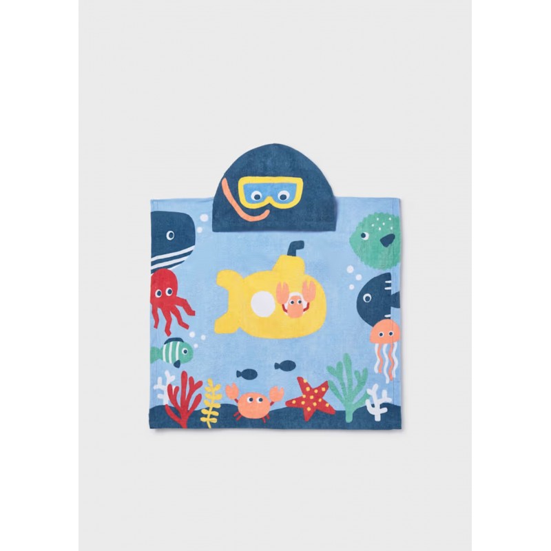 Mayoral Better Cotton Πόντσο Παραλίας Με Κουκούλα Για 0-18 Μηνών Μπλε 26-09114-074