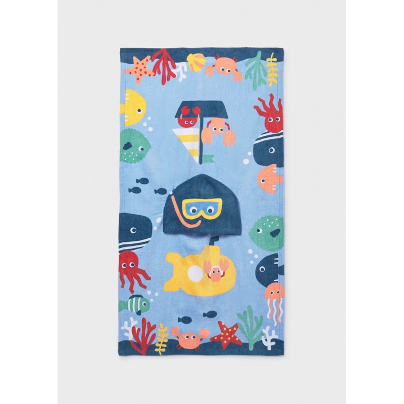 Mayoral Better Cotton Πόντσο Παραλίας Με Κουκούλα Για 0-18 Μηνών Μπλε 26-09114-074