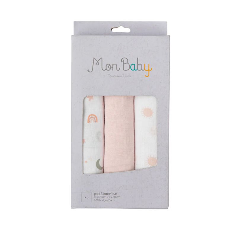 Mon Baby Σετ Πάνες Αγκαλιάς 3 τμχ 70cm * 80cm Pink Rainbows