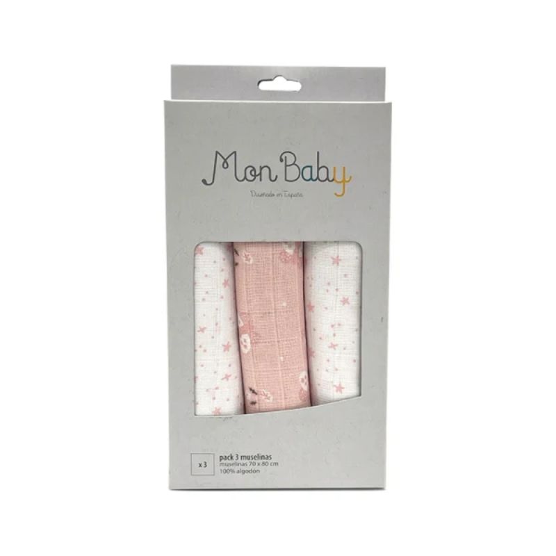 Mon Baby Σετ Πάνες Αγκαλιάς 3 τμχ 70cm * 80cm Pink Stars