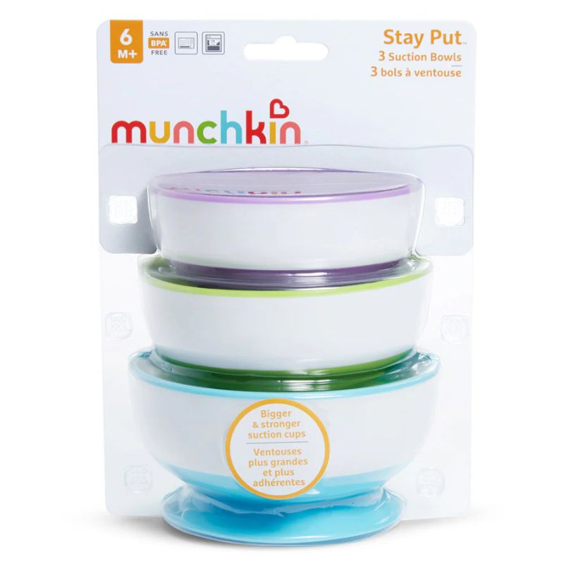 Munchkin Stay Put Σετ Μπολ Με Βεντούζα 3 τμχ Για 6+ Μηνών Light Blue / Purple / Green