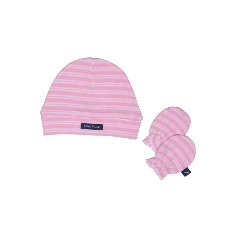 Nautica Σετ Σκουφάκι & 2 Γαντάκια 3 τμχ Ροζ Με Λευκές Ρίγες
