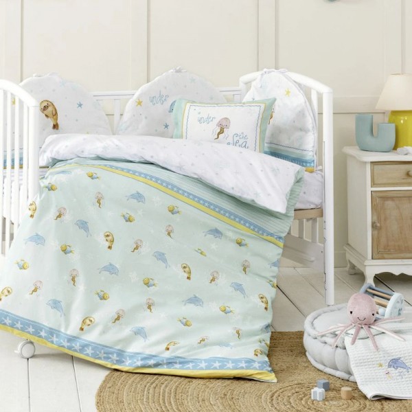 Nima Σετ Σεντόνια Κούνιας 70*140cm Με Λάστιχο & 120*170cm Και Μαξιλαροθήκη 30*40cm Sea Love