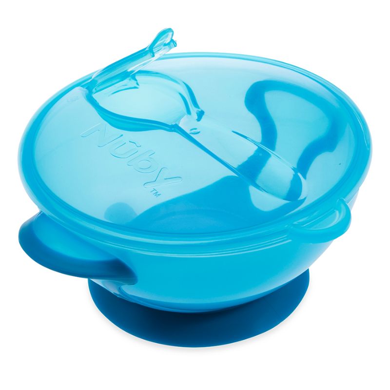 Nuby Easy Go Σετ Μπολ Φαγητού Με Βεντούζα, Καπάκι Και Κουτάλι Για 6+ Μηνών 400ml Blue