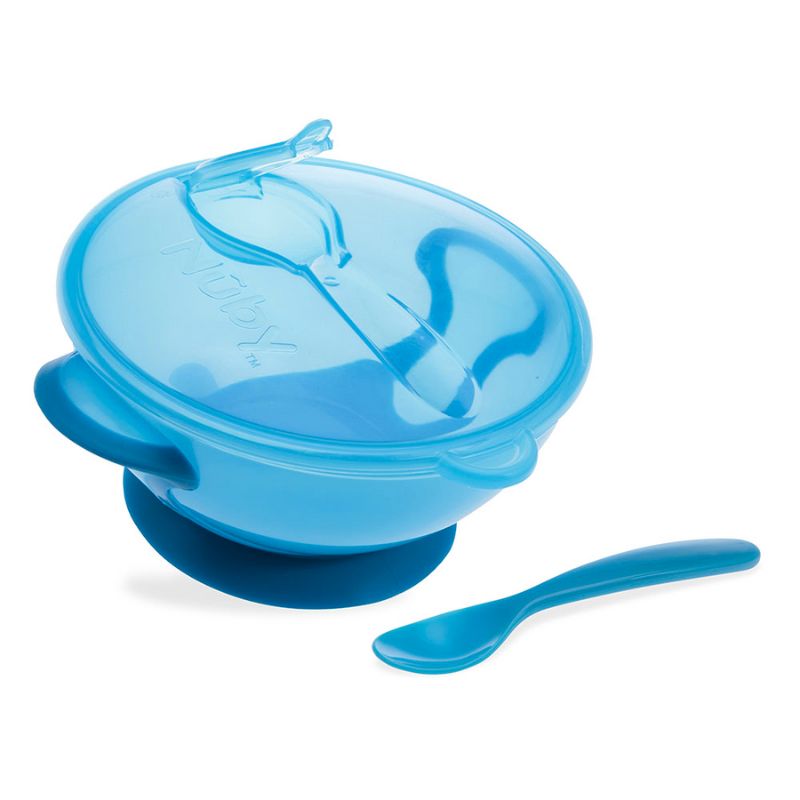 Nuby Easy Go Σετ Μπολ Φαγητού Με Βεντούζα, Καπάκι Και Κουτάλι Για 6+ Μηνών 400ml Blue