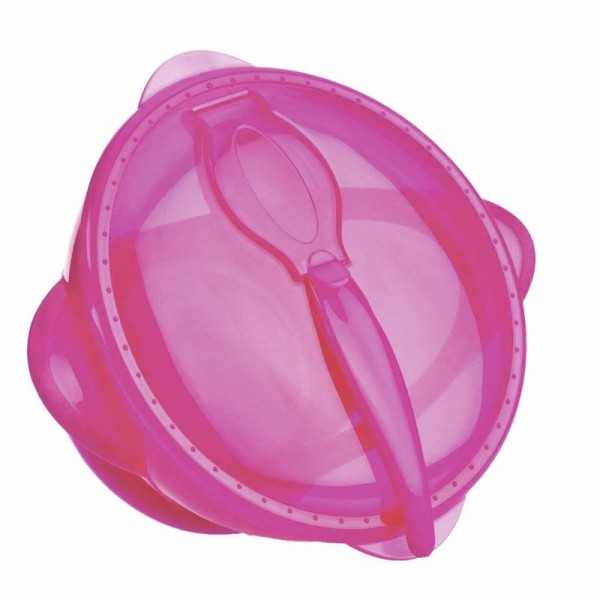 Nuby Easy Go Σετ Μπολ Φαγητού Με Βεντούζα, Καπάκι Και Κουτάλι Για 6+ Μηνών 400ml Pink
