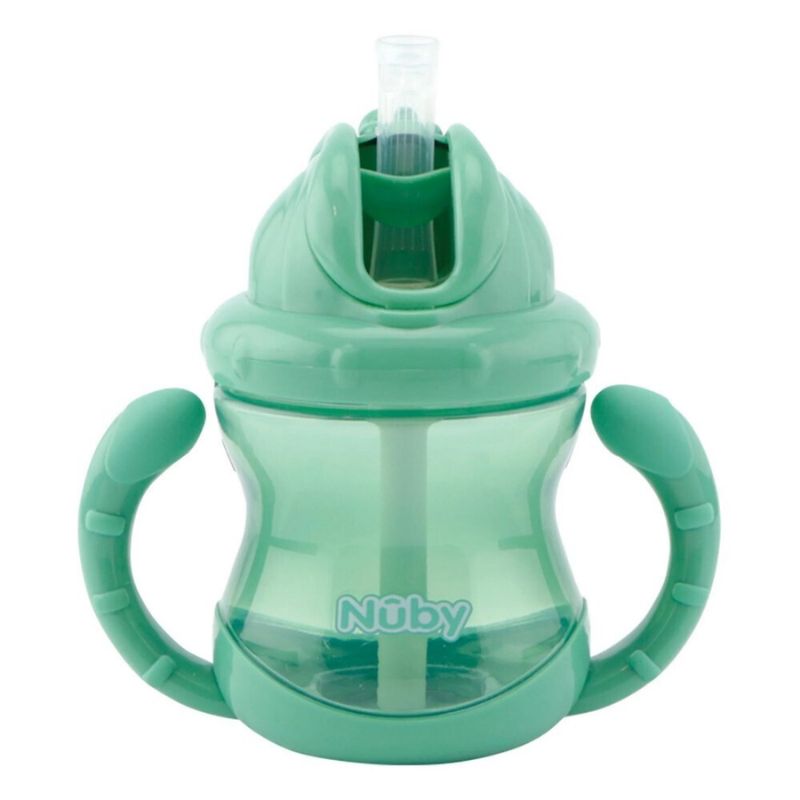 Nuby Flip-It Ποτηράκι Με Χερούλια Και Σιλικονούχο Καλαμάκι Για 12+ Μηνών 240ml Green