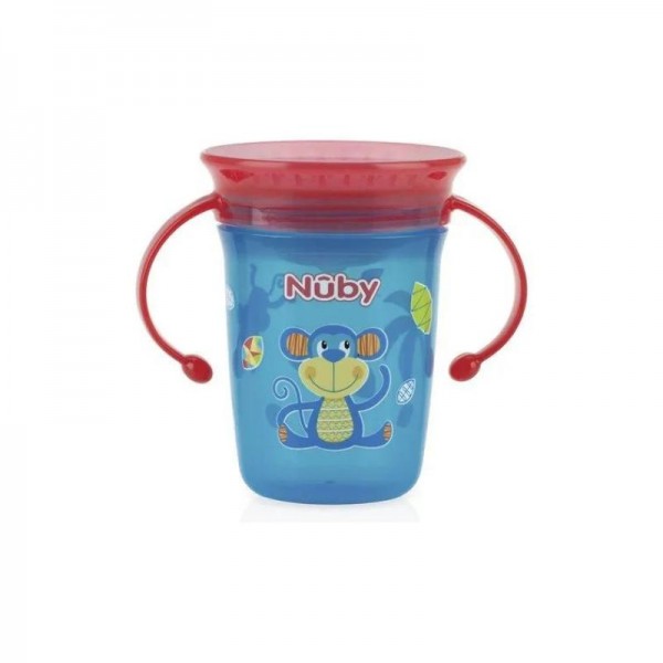 Nuby Wonder Cup Ποτηράκι 360° Με Χερούλια Και Καπάκι 240ml Για 6+ Μηνών Μπλε