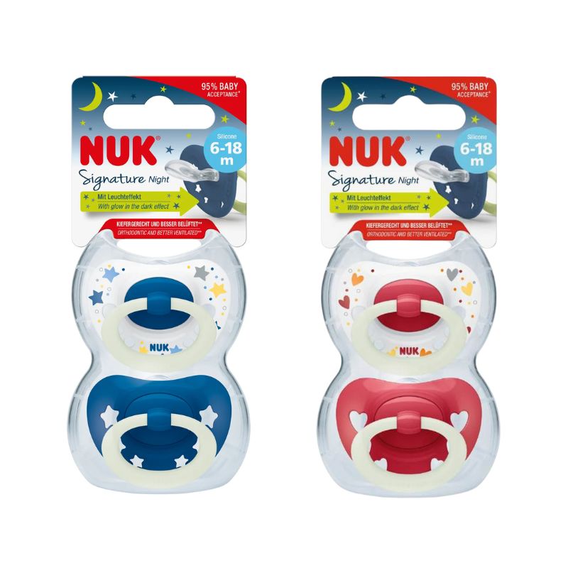 Nuk Signatire Night Σετ Σιλικονούχες Πιπίλες 2 τμχ Για 6-18 Μηνών Σε Διάφορα Χρώματα
