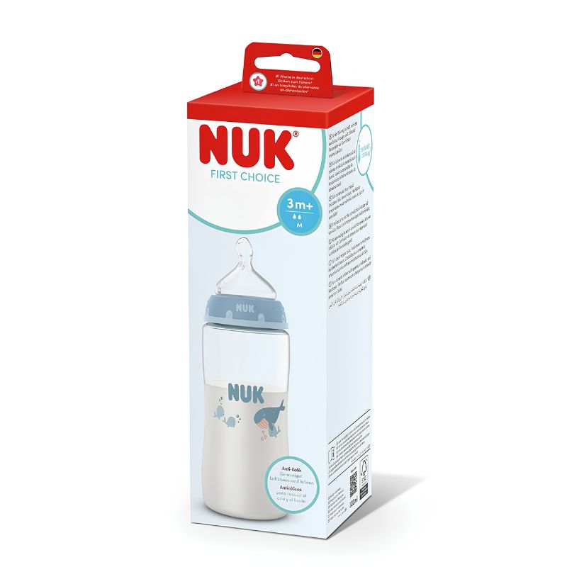 Nuk First Choice Πλαστικό Μπιμπερό Με Σιλικονούχα Θηλή Για 3+ Μηνών 300ml Whale