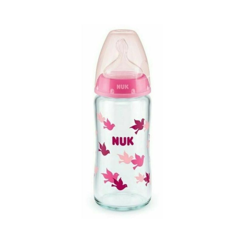 Nuk First Choice Μπιμπερό Γυάλινο Με Θηλή Σιλικόνης 0-6m 1 τμχ 240ml Ροζ Ή Σιέλ