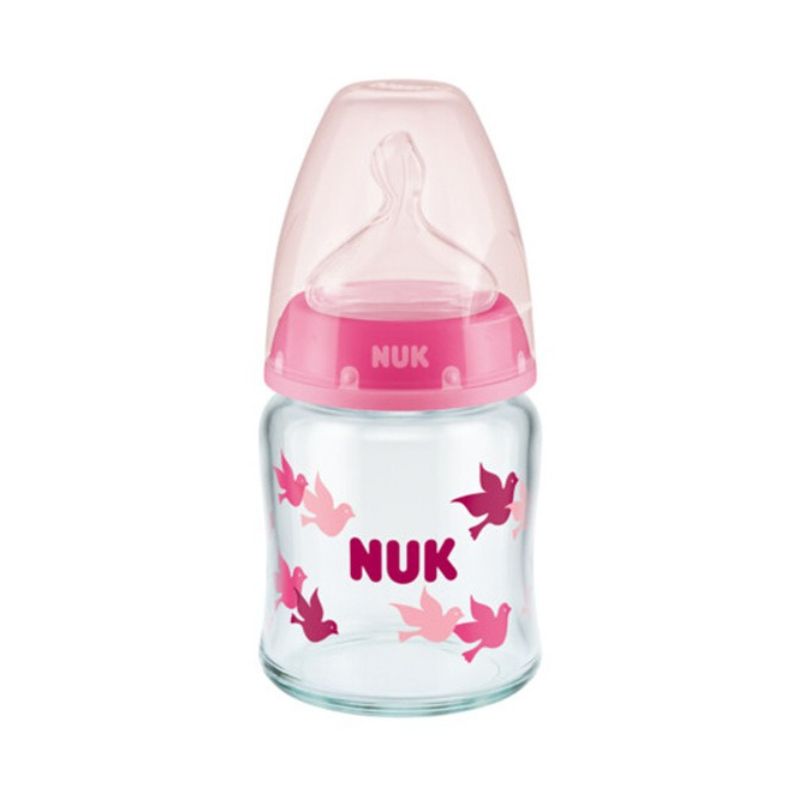 Nuk First Choice+ Γυάλινο Μπιμπερό Με Θηλή Σιλικόνης 0-6 Μηνών 120ml Σε Διάφορα Σχέδια