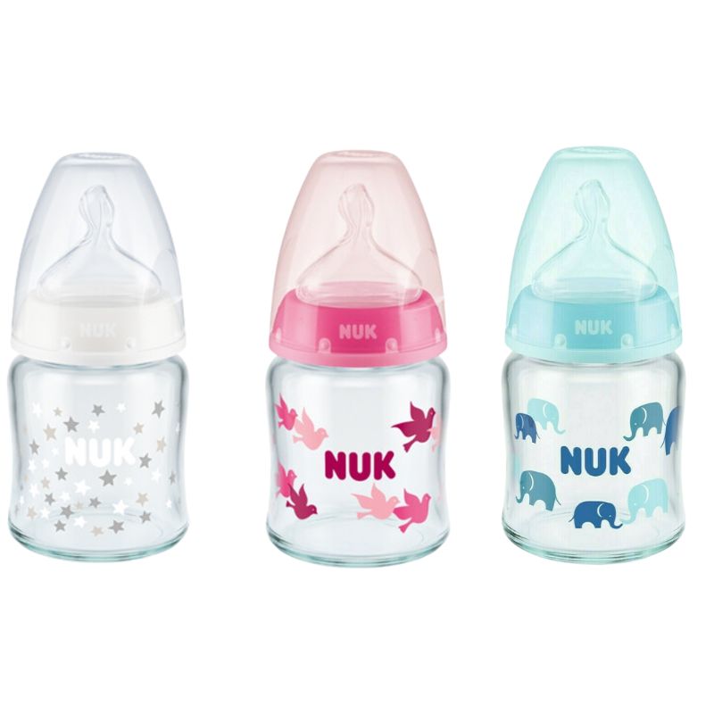 Nuk First Choice+ Γυάλινο Μπιμπερό Με Θηλή Σιλικόνης 0-6 Μηνών 120ml Σε Διάφορα Σχέδια