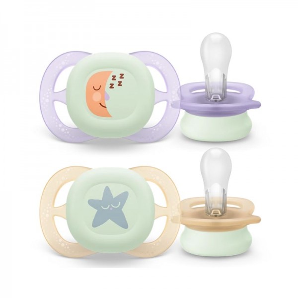 Philips Avent Ultra Start Nighttime Πιπίλα 0-2 Μηνών Light Pink / Light Yellow Με Σχέδιο