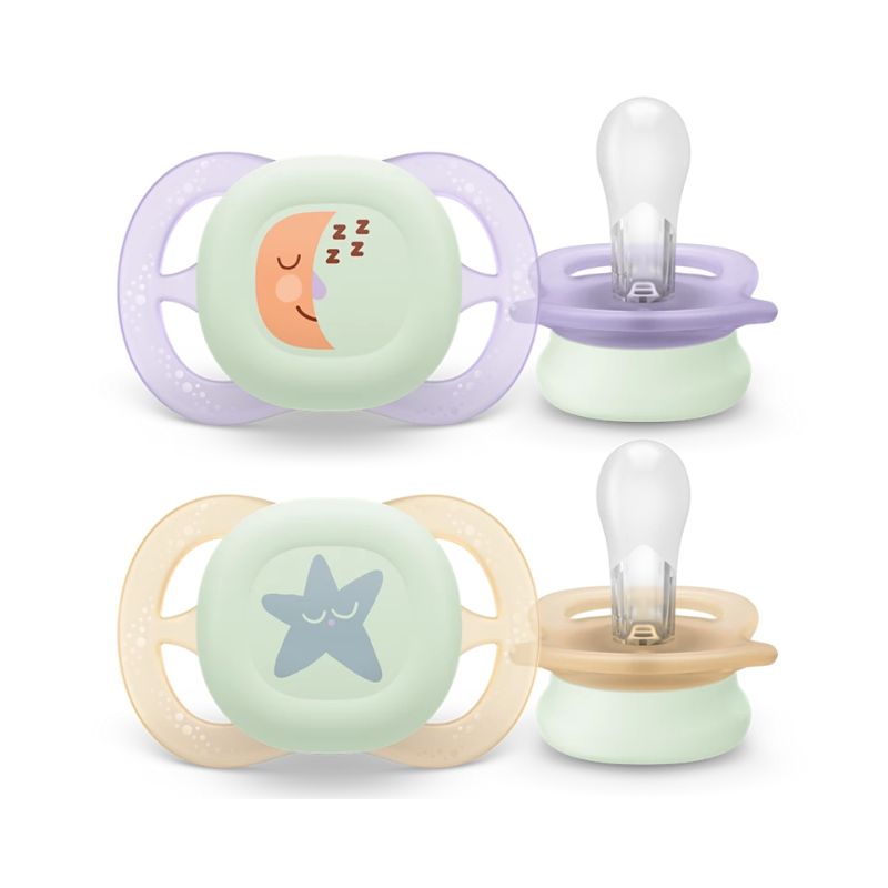 Philips Avent Ultra Start Nighttime Πιπίλα 0-2 Μηνών Μωβ - Πορτοκαλί Με Σχέδιο