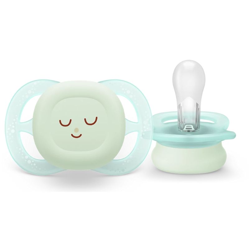 Philips Avent Ultra Soft Nighttime Σετ Πιπίλες 2 τμχ 0-2 Μηνών Πράσινο-Μπλε Με Σχέδιο