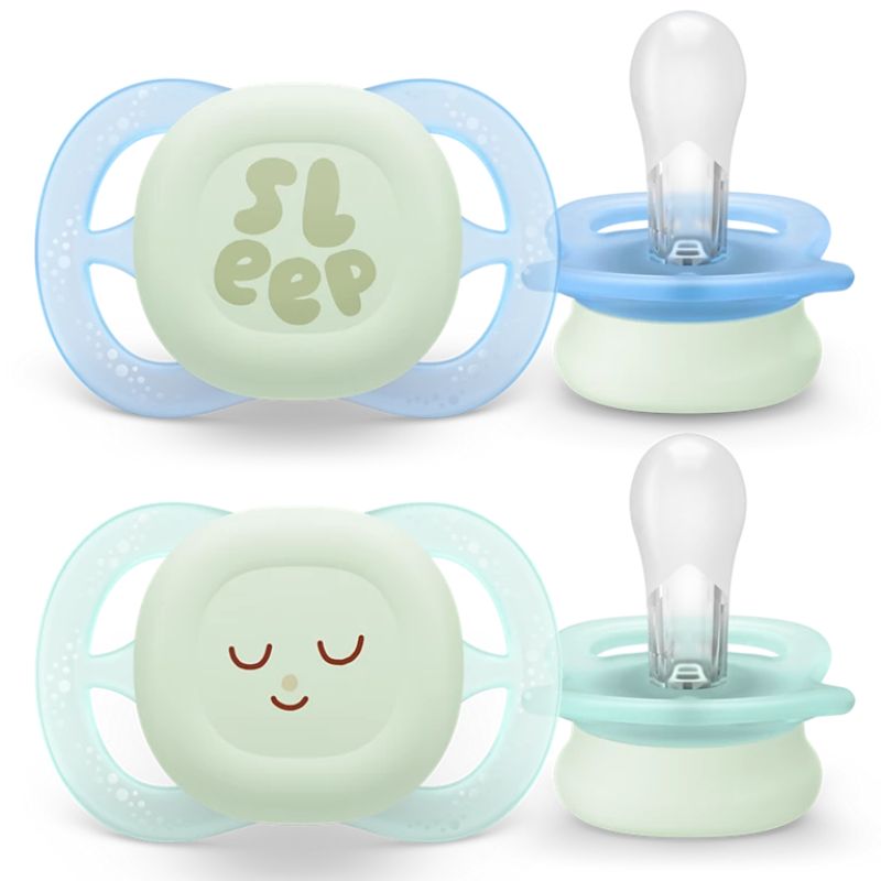 Philips Avent Ultra Soft Nighttime Σετ Πιπίλες 2 τμχ 0-2 Μηνών Πράσινο-Μπλε Με Σχέδιο