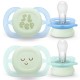 Philips Avent Ultra Soft Nighttime Σετ Πιπίλες 2 τμχ 0-2 Μηνών Πράσινο-Μπλε Με Σχέδιο