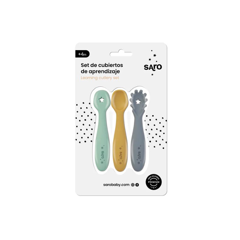 Saro Σετ Σιλικονούχα Κουταλάκια Αυτοσίτισης 3 τμχ Για 4+ Μηνών Blue