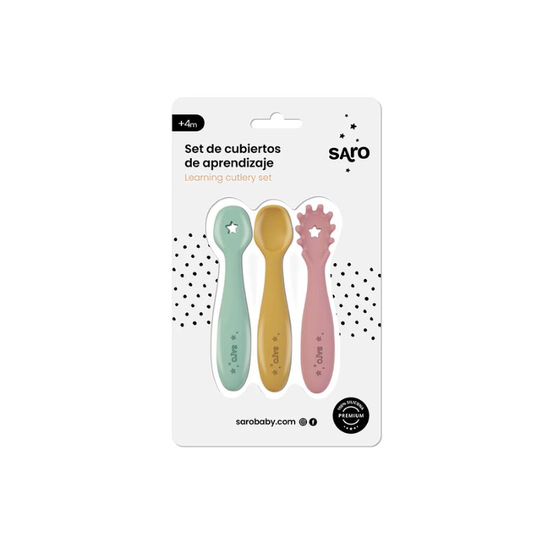 Saro Σετ Σιλικονούχα Κουταλάκια Αυτοσίτισης 3 τμχ Για 4+ Μηνών Blossom