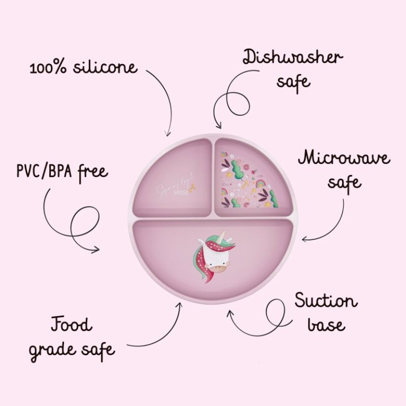 Sassi Σιλικονούχο Πιάτο Με Χωρίσματα και Βεντούζα Για 6+ Μηνών Sparkly the Unicorn