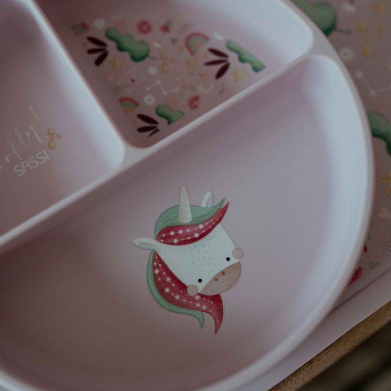 Sassi Σιλικονούχο Πιάτο Με Χωρίσματα και Βεντούζα Για 6+ Μηνών Sparkly the Unicorn