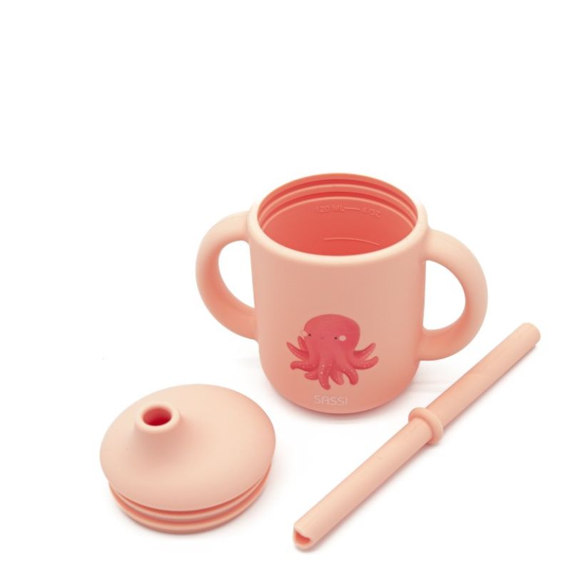 Sassi Σιλικονούχο Εκπαιδευτικό Σιλικονούχο Ποτήρι Με Καλαμάκι Και Χερούλια Για 6+ Μηνών 120ml Slurpy the Octopus