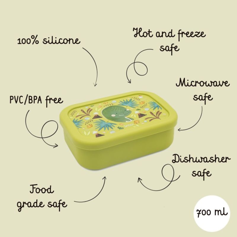 Sassi Σιλικονούχο Lunchbox Φαγητοδοχείο Με Χωρίσματα 700ml Cracky the Dinosaur