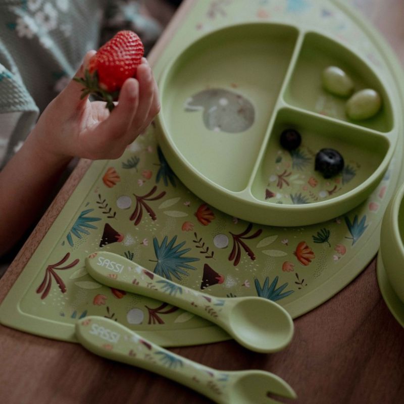 Sassi Σετ Σιλικονούχο Κουτάλι & Πιρούνι 2 τμχ Για 6+ Μηνών Cracky the Dinosaur