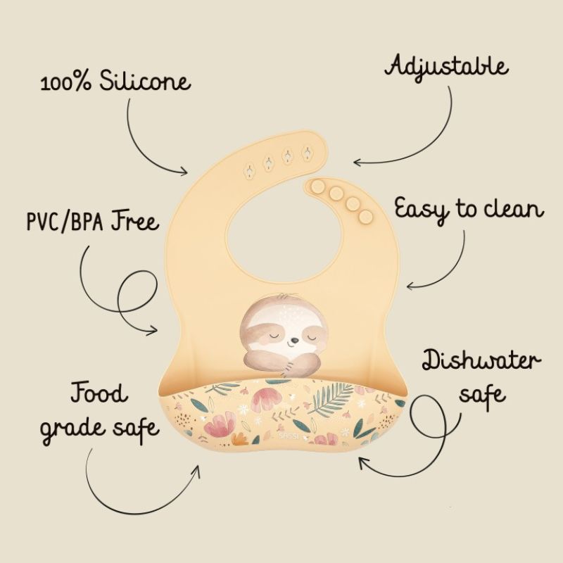 Sassi Σιλικονούχα Σαλιάρα Με Τσέπη Για 6+ Μηνών Gnawy the Sloth