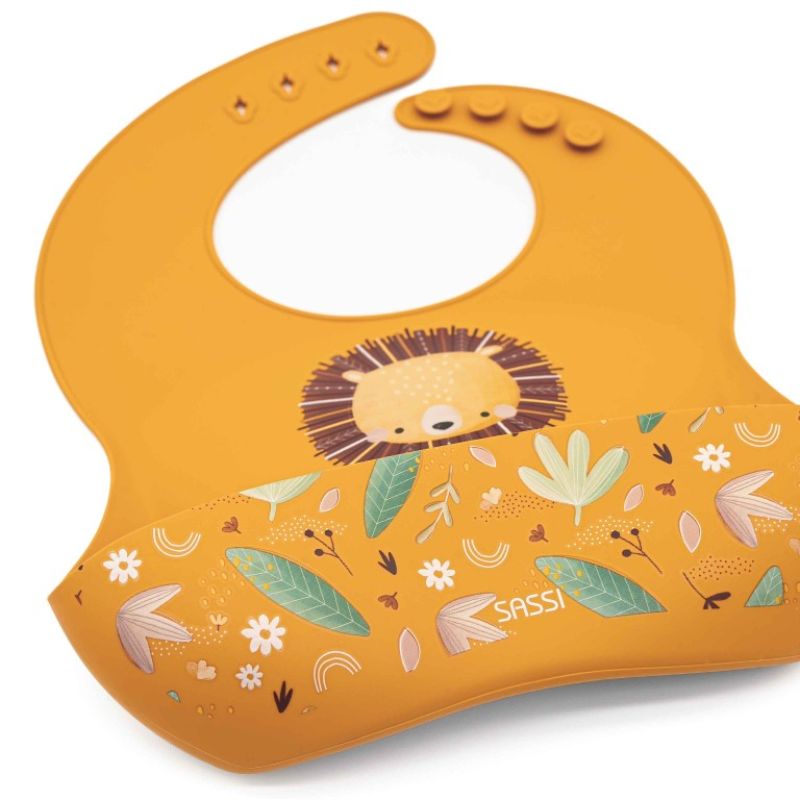 Sassi Σιλικονούχα Σαλιάρα Με Τσέπη Για 6+ Μηνών Chompy the Lion