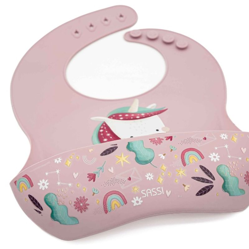 Sassi Σιλικονούχα Σαλιάρα Με Τσέπη Για 6+ Μηνών Sparkly the Unicorn