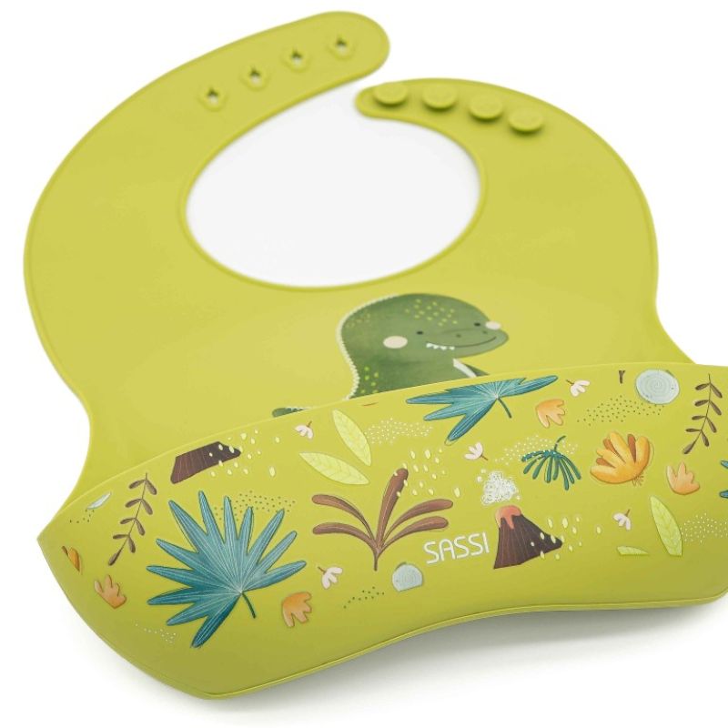 Sassi Σιλικονούχα Σαλιάρα Με Τσέπη Για 6+ Μηνών Cracky the Dinosaur