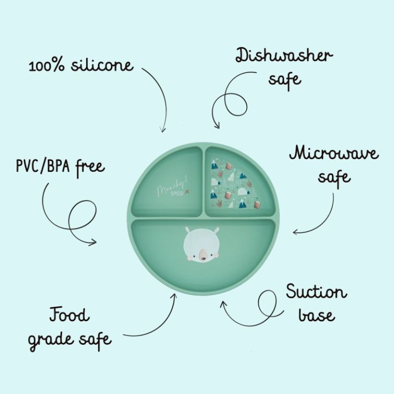 Sassi Σιλικονούχο Πιάτο Με Χωρίσματα και Βεντούζα Για 6+ Μηνών Munchy the Bear