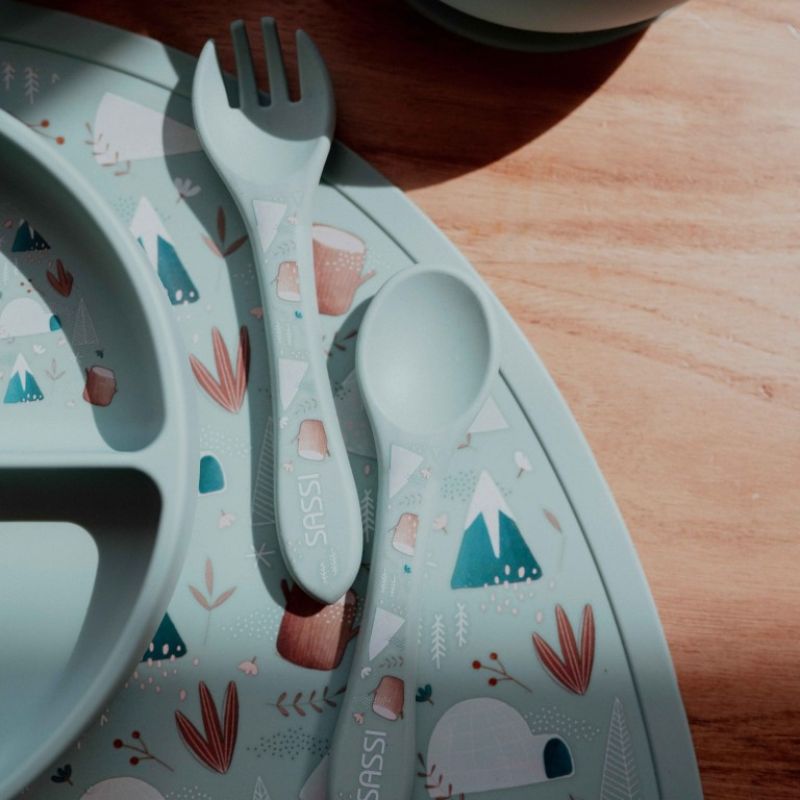 Sassi Σετ Σιλικονούχο Κουτάλι & Πιρούνι 2 τμχ Για 6+ Μηνών Munchy the Bear