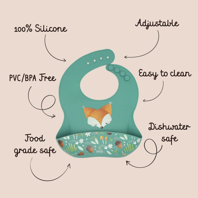 Sassi Σιλικονούχα Σαλιάρα Με Τσέπη Για 6+ Μηνών Crunchy the Fox