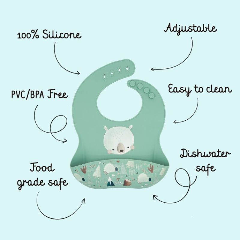 Sassi Σιλικονούχα Σαλιάρα Με Τσέπη Για 6+ Μηνών Munchy the Bear