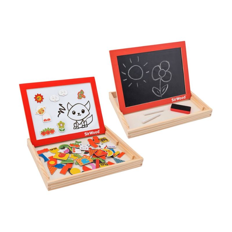 SirWood Ξύλινος Μαγνητικό Πίνακας 3-Σε-1 Με 65 Μαγνητάκια & 2 Κιμωλίες Για 3+ Ετών