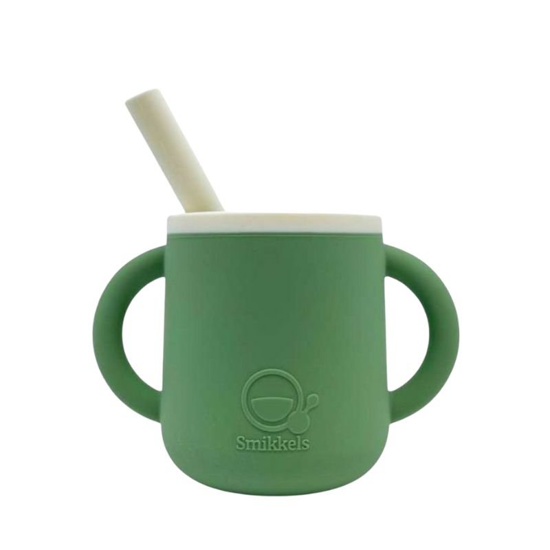 Smikkels Εκπαιδευτικό Σιλικονούχο Ποτήρι Με Καλαμάκι Και Χειρολαβές 180ml Πράσινο Smikkels Εκπαιδευτικό Σιλικονούχο Ποτήρι Με Καλαμάκι Και Χειρολαβές 180ml Πράσινο