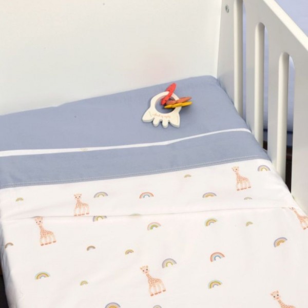 Sophie La Girafe Σετ Σεντόνια Λίκνου 2τμχ 80cm * 110cm Σχ. 501 Μπλε-Γκρι