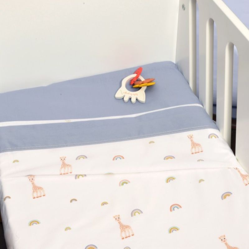 Sophie La Girafe Σετ Σεντόνια Λίκνου 2τμχ 80cm * 110cm Σχ. 501 Μπλε-Γκρι