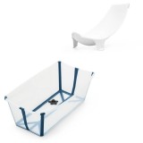 Stokke Flexi Bath Μπάνιο Με Θερμοευαίσθητη Βαλβίδα Transparent Blue Και Με Δώρο Βάση Νεογέννητου