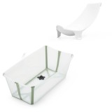 Stokke Flexi Bath Μπάνιο Με Θερμοευαίσθητη Βαλβίδα Transparent Green Και Με Δώρο Βάση Νεογέννητου