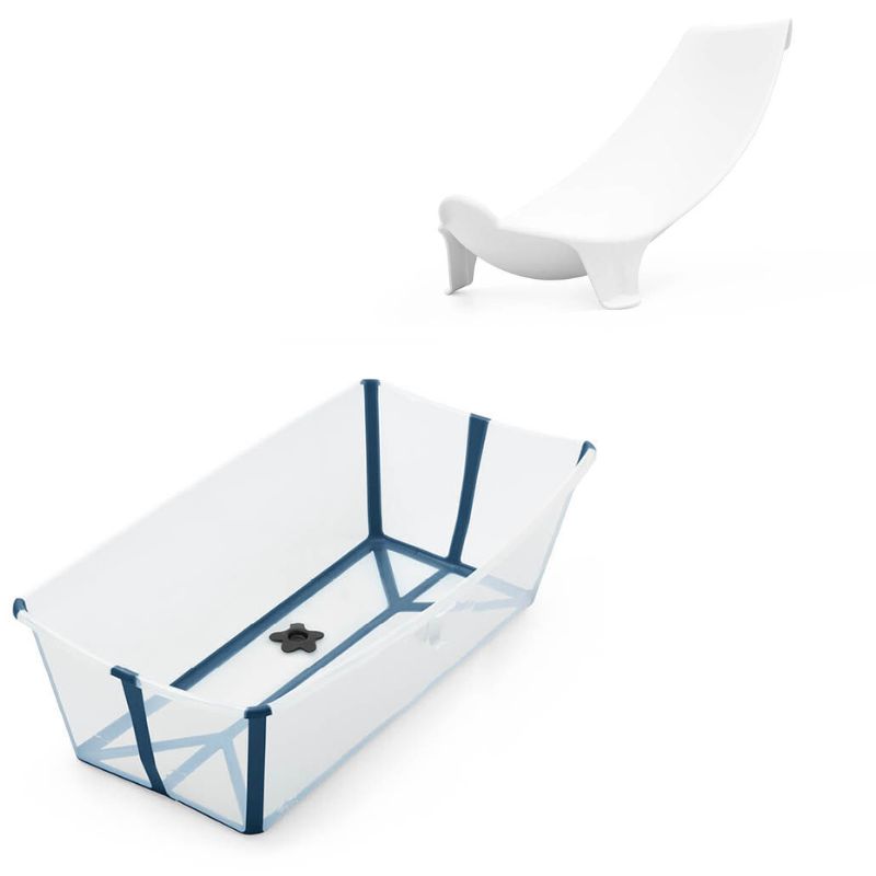 Stokke Flexi Bath X-Large Μπάνιο Με Θερμοευαίσθητη Βαλβίδα Transparent Blue Και Με Δώρο Βάση Νεογέννητου