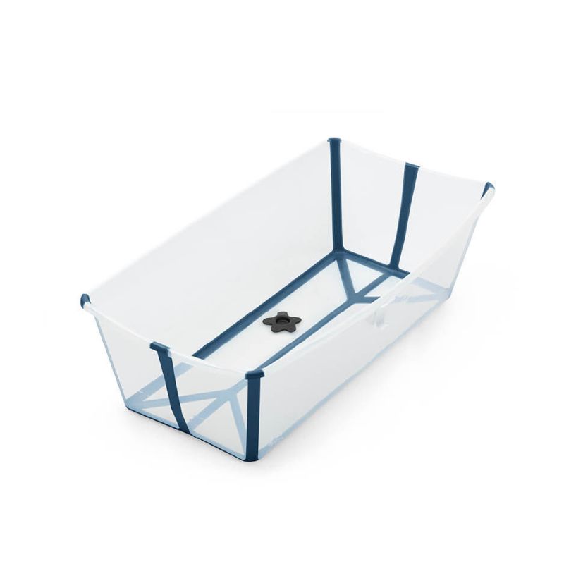 Stokke Flexi Bath X-Large Μπάνιο Με Θερμοευαίσθητη Βαλβίδα Transparent Blue Και Με Δώρο Βάση Νεογέννητου