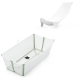 Stokke Flexi Bath X-Large Μπάνιο Με Θερμοευαίσθητη Βαλβίδα Transparent Green Και Με Δώρο Βάση Νεογέννητου