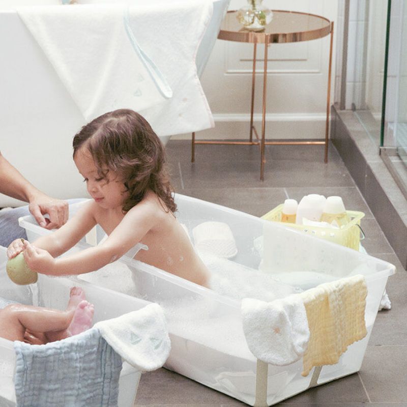 Stokke Flexi Bath X-Large Μπάνιο Με Θερμοευαίσθητη Βαλβίδα Sandy Beige Και Με Δώρο Βάση Νεογέννητου 542800